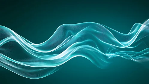 Cyan luminous wavefront ribbons on dark teal digital gradient