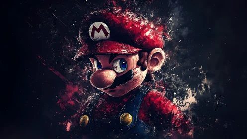 Heroic plumber emerges in explosive painterly splashes.