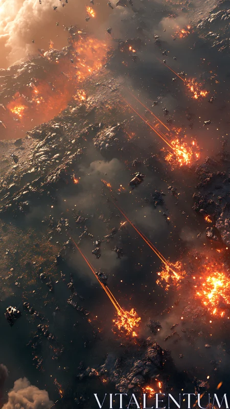 Cosmic Battle: Asteroids Colliding in Fiery Space.