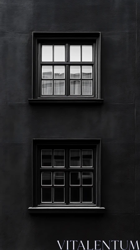 Monochrome twin windows on matte black elevation façade.
