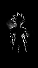 Luminous anime warrior standing bold in the dark night.