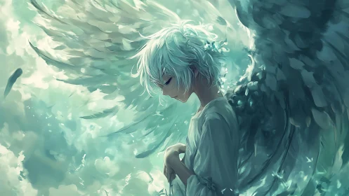 Soft-winged daydream with a quiet, thoughtful skyward angel.