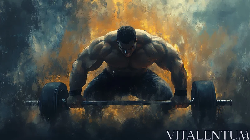 Firelit powerlifter poised for a soul-forging deadlift.