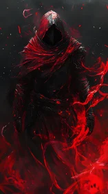 Hooded wraith cloaked in crimson energy against void backdrop.