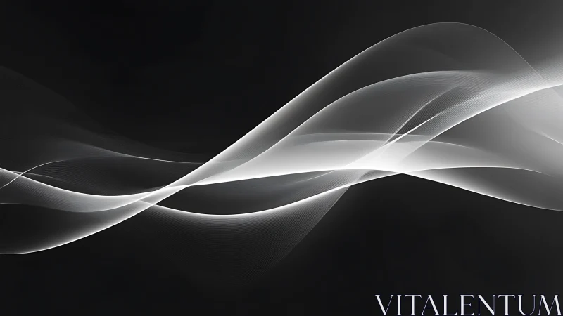 Monochrome flowing light waves with layered translucent ribbons.