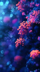 Glowing coral blooms drifting through a dreamy blue ocean.