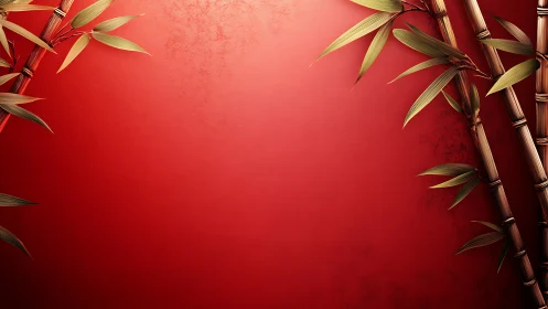 Golden bamboo stalks against deep textured red wall
