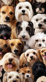 High-detail composite portrait of multiple small dog breeds