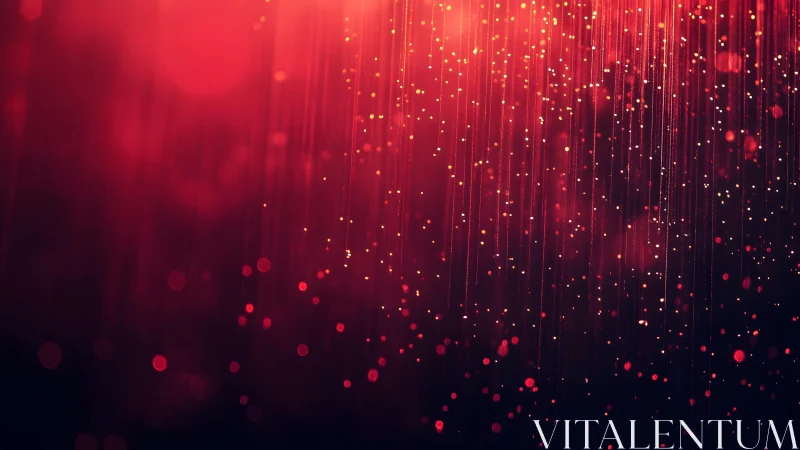 Red and Gold Particle Light Strings Abstract Digital Art.