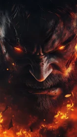 Infernal warrior portrait in high-contrast digital painting.