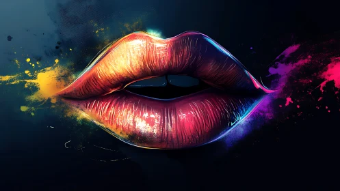 Radiant neon lips bursting with playful color and light.