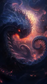 Cosmic ember serpent swirling through a storm of nightfire.