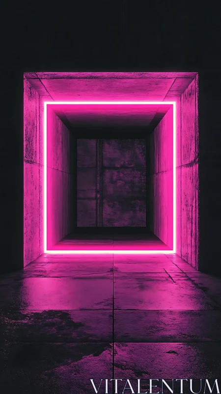 Neon portal corridor glows in electric pink twilight haze.