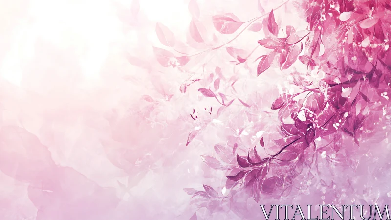 Blushing floral branches drifting through rosy morning light.