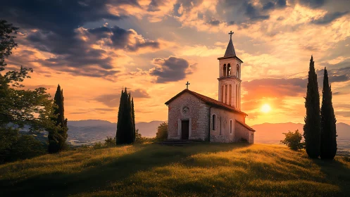 Hilltop chapel sipping the last golden sip of sunset.