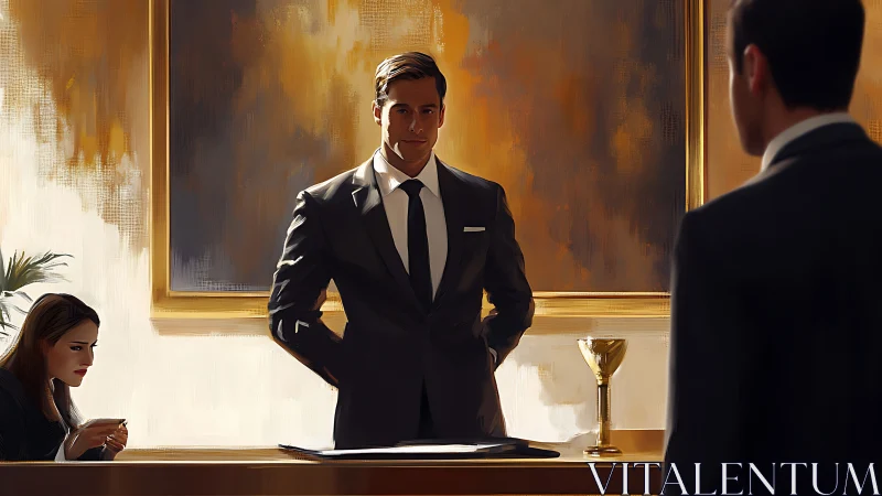 Boardroom Power Play: Elegant Executive Commands Golden Sphere of Authority