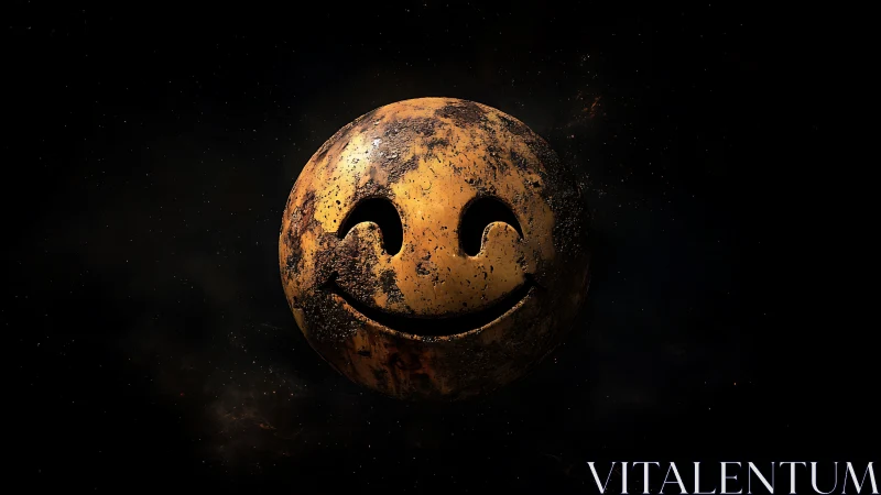 Rusted smiley planet drifting alone in deep space.
