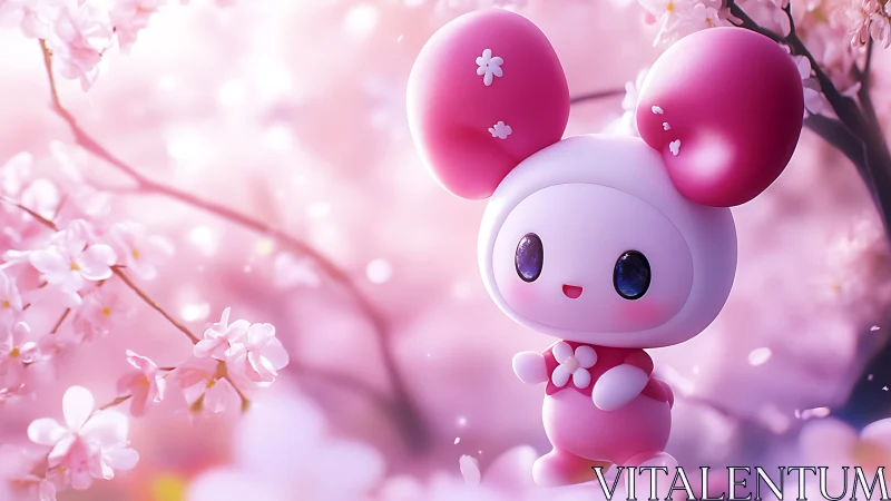 Blossom-eared chibi mascot dances through pastel sakura dream.