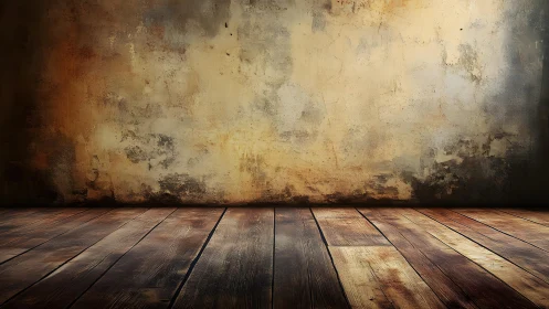 Rustic Aged Wall and Wooden Floor in Vintage Interior Scene.