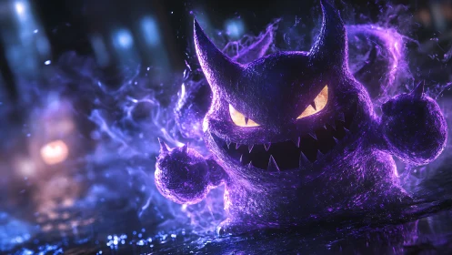 Glowing ghostly creature surges forward in swirling violet mist