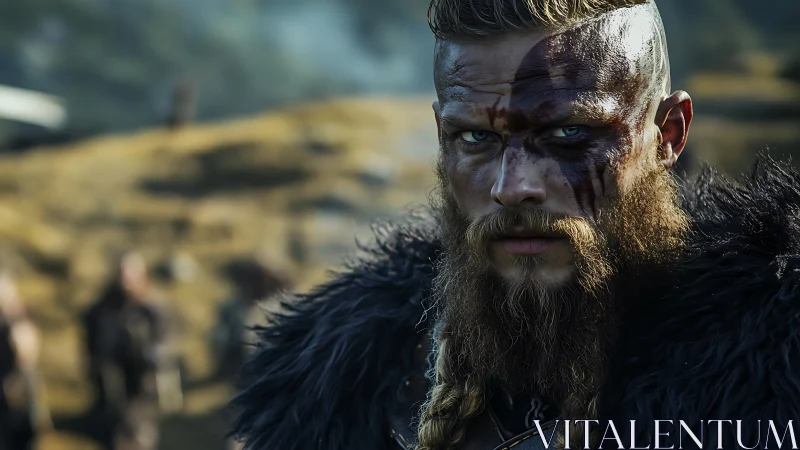 Battle-marked viking locks eyes with the storm of war.