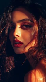 Molten sunset carves dramatic shadows across her quiet gaze