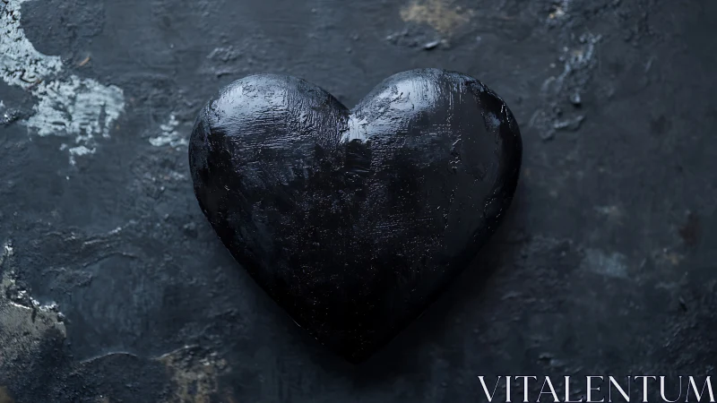 Black heart form pressed on weathered dark stone surface.
