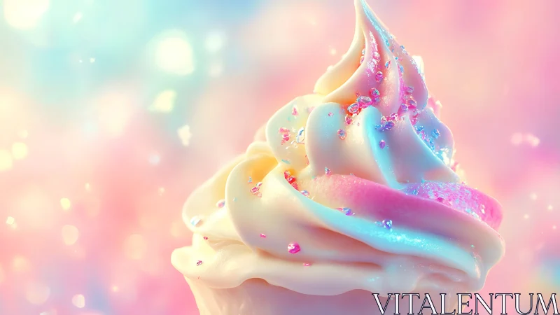 Pastel soft serve swirl sparkles in dreamy bokeh glow.