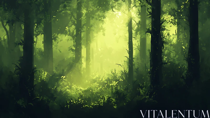Enchanted Forest Bathed in Ethereal Golden Light.