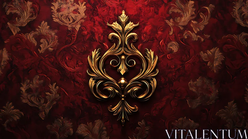 Baroque gold scrollwork ornament anchors ornate red damask field
