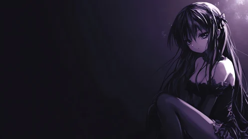 Midnight violet loner girl bathed in hush and half‑light.