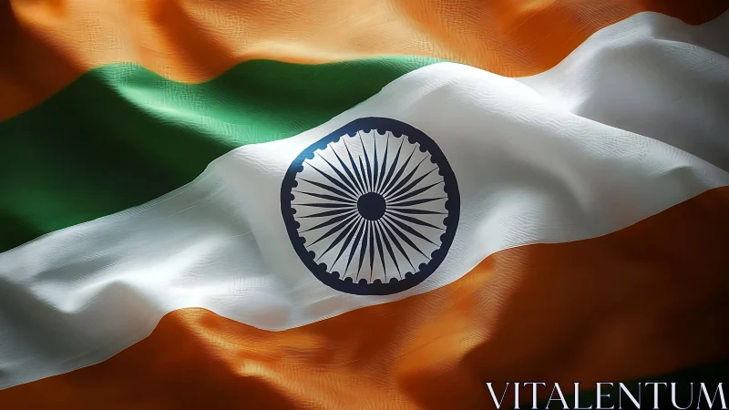 Tricolour flag with central navy blue wheel displayed horizontally