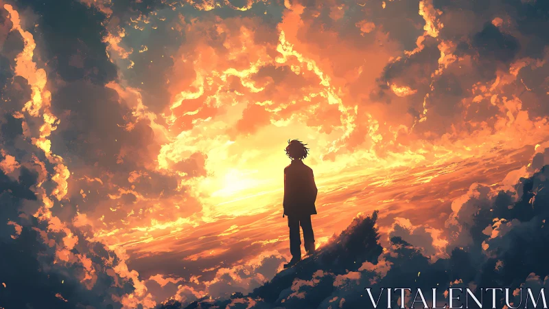 Soft dusk sky welcomes a lone dreamer above glowing clouds