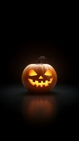 Midnight jack o’lantern grins in a pool of ember light.