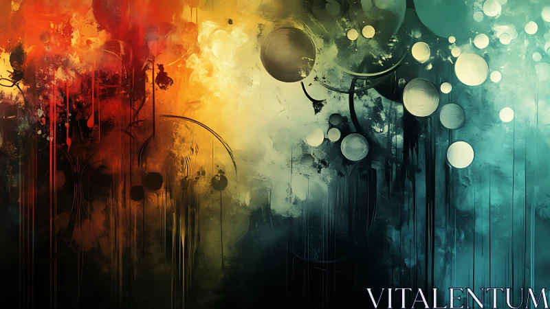 Circular forms divide warm and cool color fields in abstraction