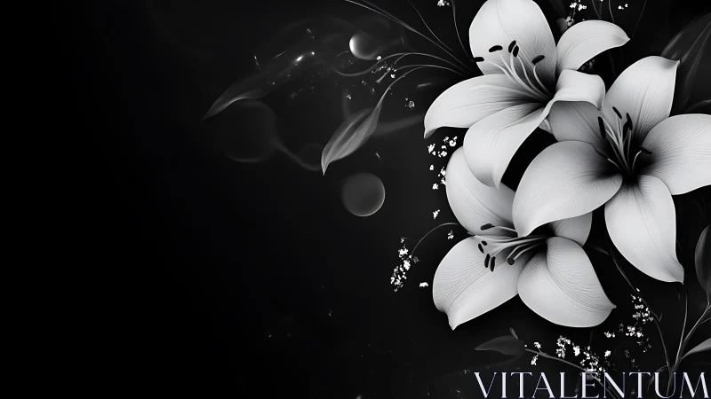 White Lilies Against Dark Backdrop.