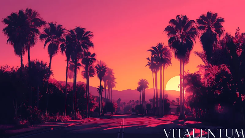 Neon palms escort the sun down a candy-colored boulevard