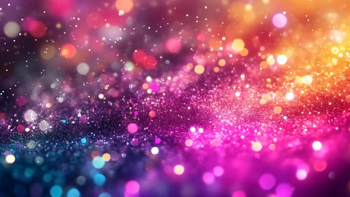 Glittering bokeh lights flow across vibrant rainbow hues.