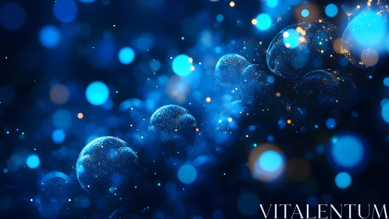 Abstract glowing blue bubbles in cosmic digital art style.