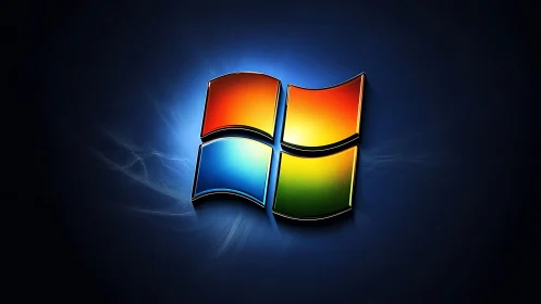 Glowing colored window logo shines against deep blue space