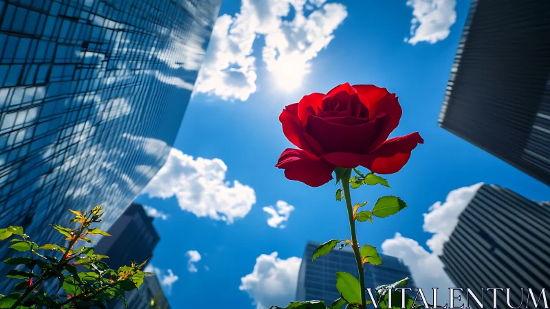 Crimson Rose Rises: Urban Nature's Defiant Bloom.