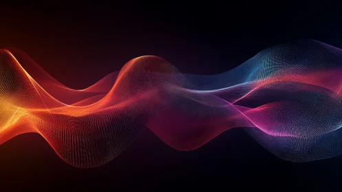 Flowing neon data waves pulse across a dark digital field