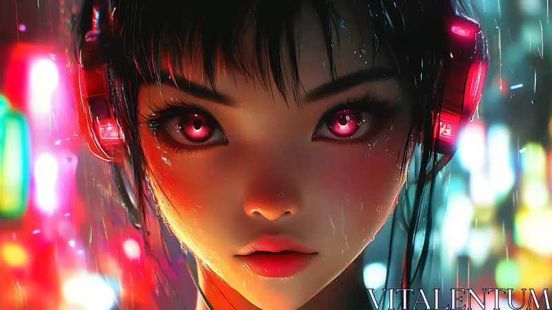 Neon rain dreamer with glowing eyes and midnight headphones.