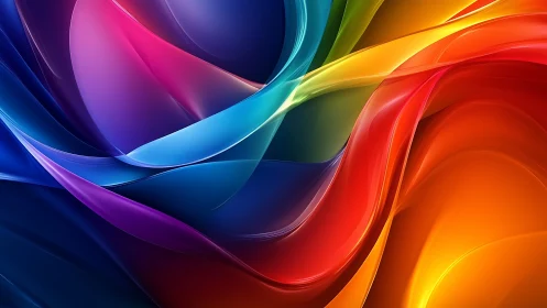 Chromatic fluid ribbons in layered digital light gradients.