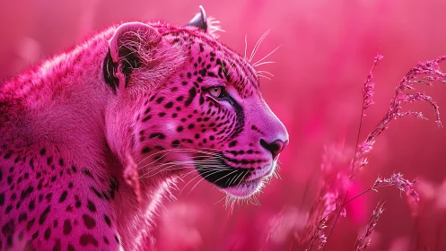 Side profile shows leopard rendered in monochrome pink tones
