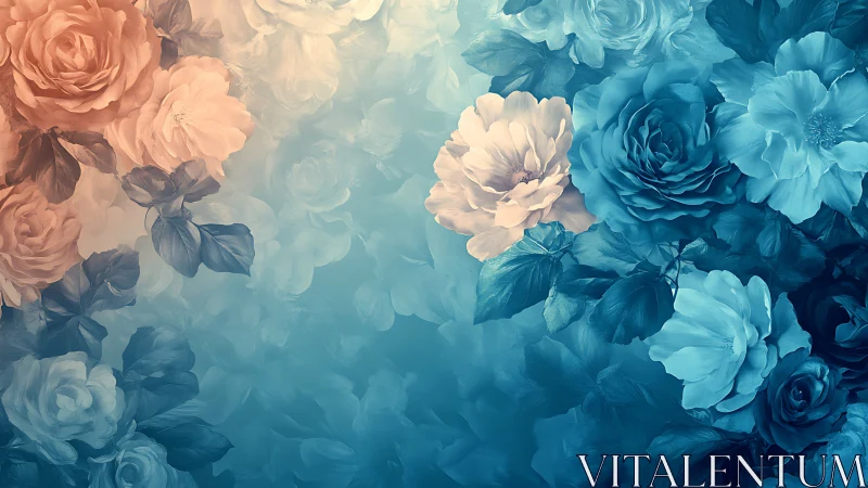 Ombre Floral Gradient: Roses Rendered in Bilateral Color Transition.