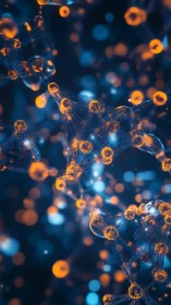 Glowing molecular web in dreamy blue and amber light.