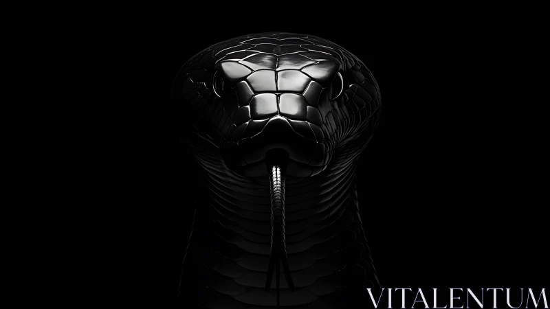 Glossy black cobra head rendered against dark background.