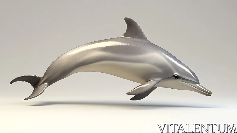 Sleek metallic dolphin model isolated on neutral background.