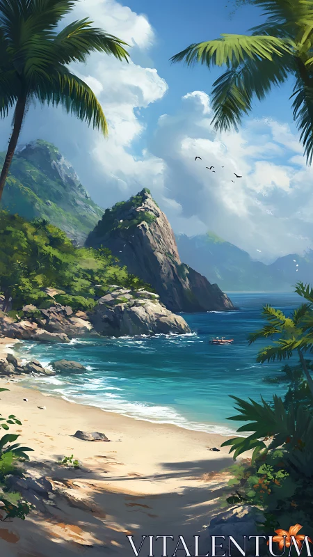 Tropical Island Paradise with Rocky Cliff.